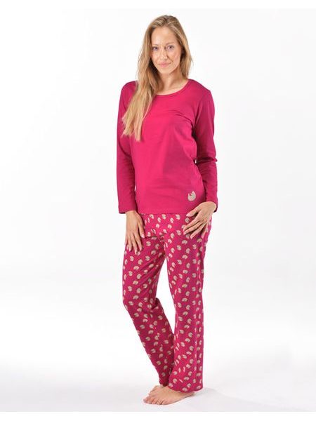 Dámské pyžamo dlouhé, šité, s potiskem 19169 - vínová šedobílá