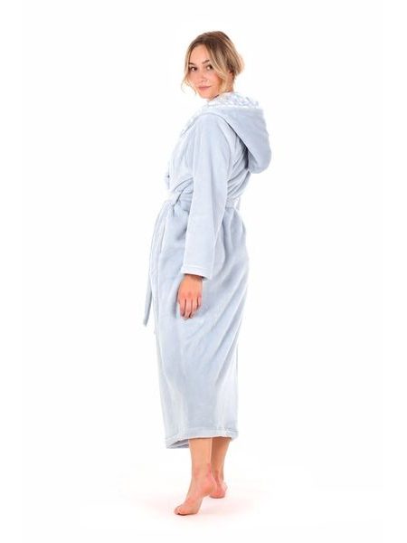 Dámský dlouhý župan s kapucí FLORA světle modrá
