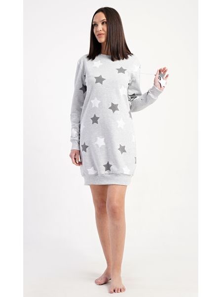 Dámské domácí šaty s dlouhým rukávem Hvězdy - šedá
