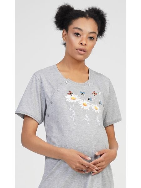 Dámská noční košile mateřská Kopretiny - šedá