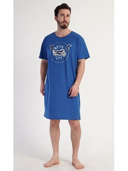 Pánská noční košile s krátkým rukávem Motocycle - modrá