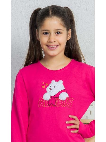 Dětské pyžamo dlouhé Méďa - tmavě růžová