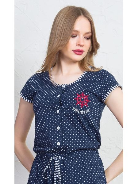 Dámské domácí šaty s krátkým rukávem Kormidlo - tmavě modrá