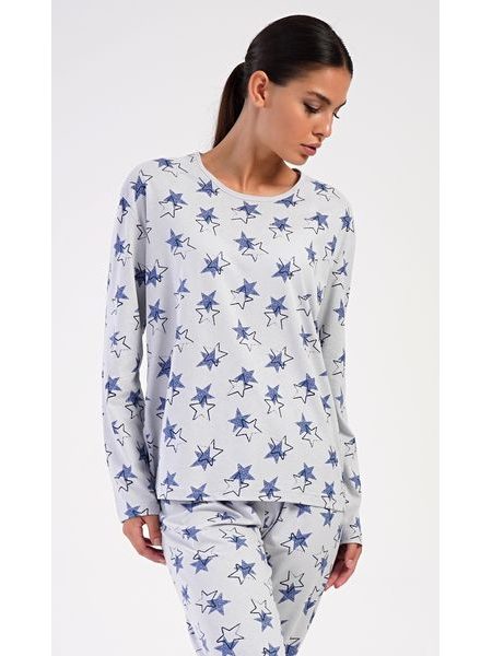 Dámské pyžamo dlouhé Stars - šedá