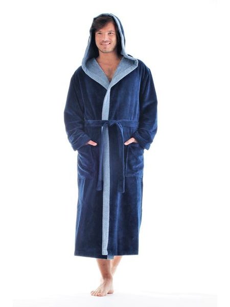 Pánský dlouhý savý župan s kapucí TAMPA duo tmavě modrá