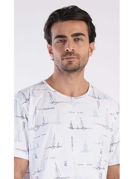 Pánská noční košile s krátkým rukávem Plachetnice - bílá