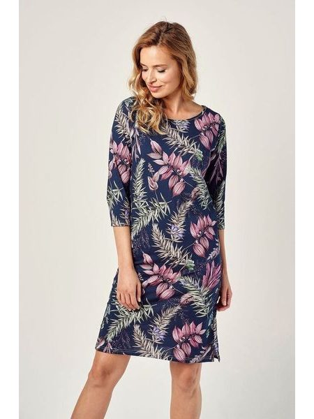 Dámská noční košile Vivian tmavě modrá s rostlinami