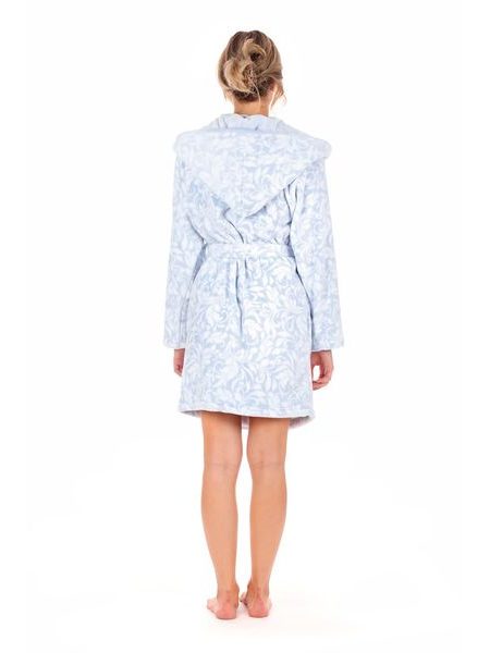 Dámský 3/4 župan s kapucí FLORA světle modrá/bílá