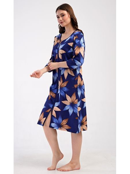 Dámské domácí šaty s tříčtvrtečním rukávem Sára - tmavě modrá