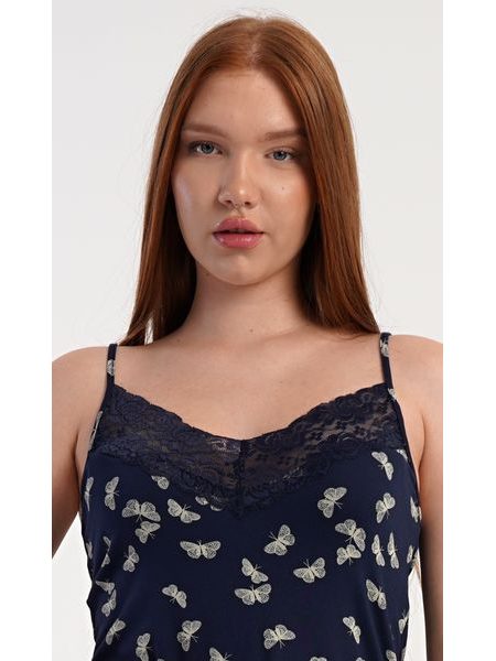 Dámská noční košile na ramínka Motýlci - tmavě modrá