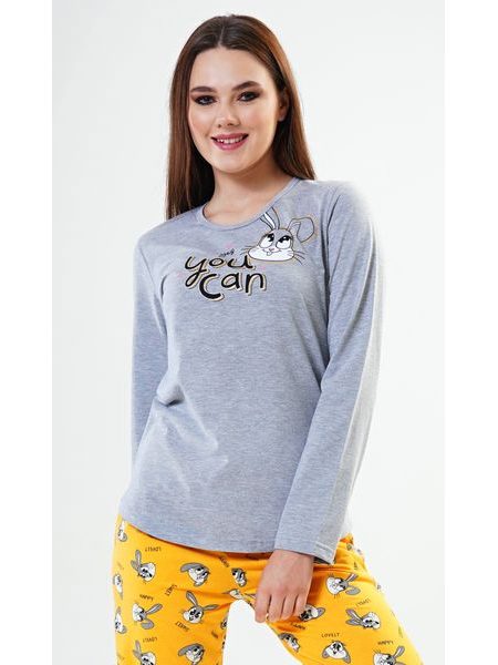 Dámské pyžamo dlouhé Zajíc - šedá