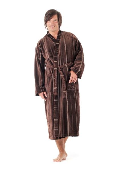 Pánský župan bavlněné kimono s proužky TERAMO čokoládová