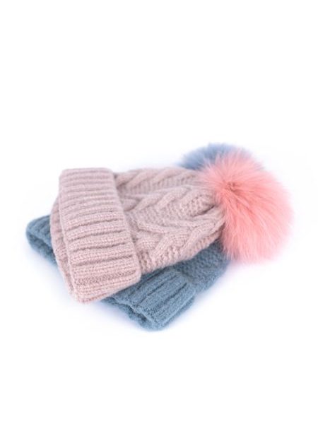 Zimní čepice se vzorem a bambulí růžová