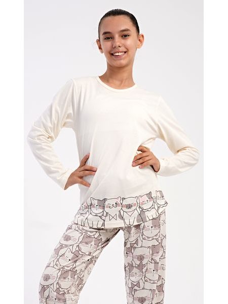 Dětské pyžamo dlouhé Koťata - smetanová