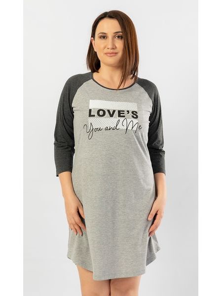 Dámská noční košile s tříčtvrtečním rukávem You and me - šedá