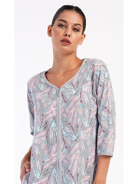 Dámské domácí šaty s tříčtvrtečním rukávem Kika - šedá