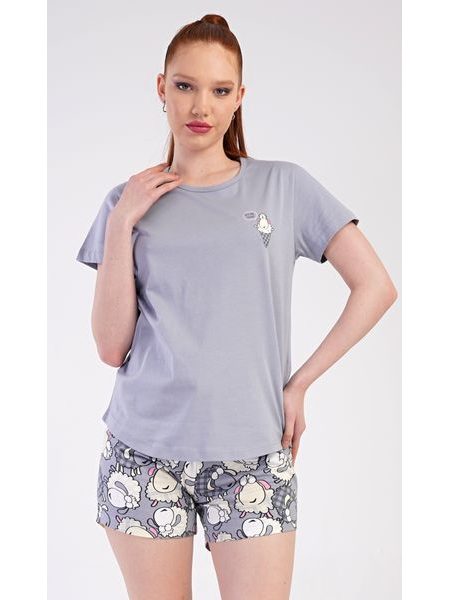 Dámské pyžamo šortky Ovečky - šedá