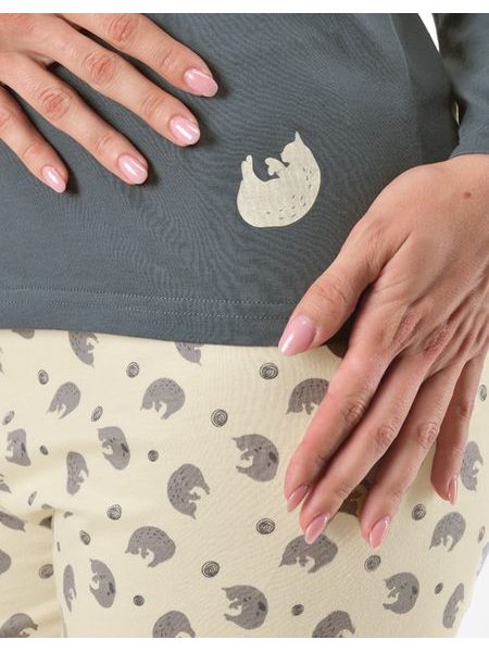 Dámské pyžamo dlouhé, šité, s potiskem 19169 - tm. šedá žlutobílá