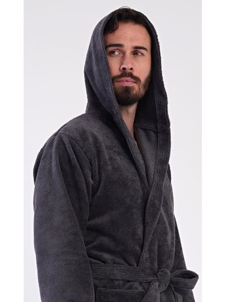 Pánský župan s kapucí Alex - tmavě šedá
