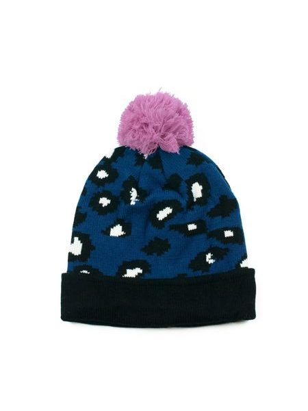 Tmavě modrá čepice s růžovou bambulí
