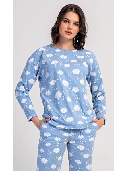 Dámské pyžamo dlouhé Obláček - světle modrá