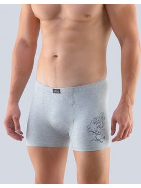 GINA pánské boxerky s kratší nohavičkou, kratší nohavička, šité, s potiskem 73100P - šedá tm. šedá