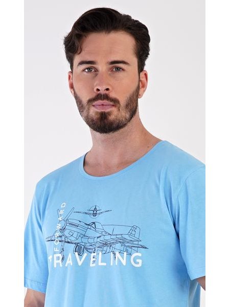 Pánské pyžamo bermudy Letadlo - světle modrá