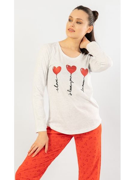 Dámské pyžamo dlouhé I love you - světle šedá