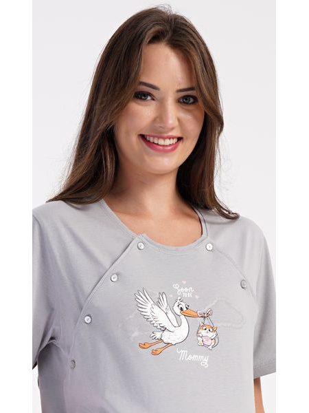 Dámská noční košile mateřská Čáp s miminkem - šedá