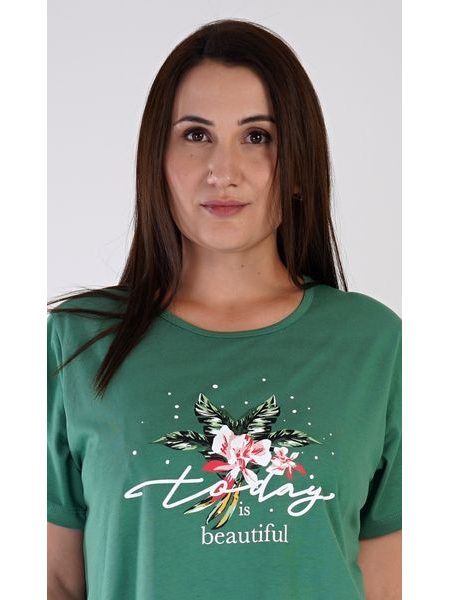 Dámská noční košile s krátkým rukávem Today is bautiful - smaragdová