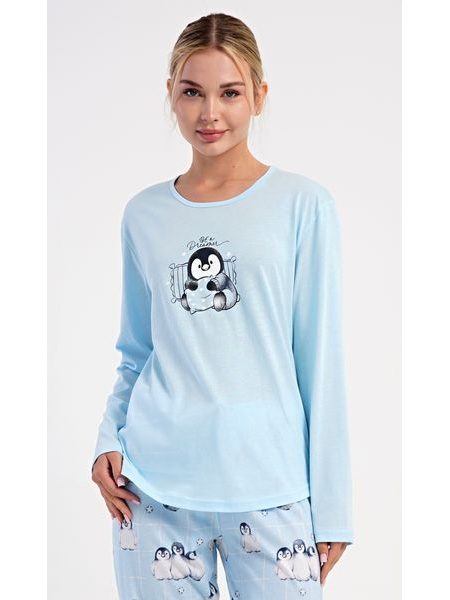 Dámské pyžamo dlouhé Tučňák - světle modrá