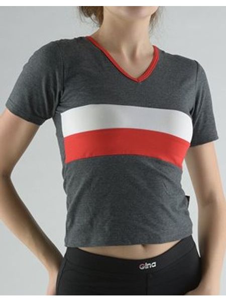 Dámské tričko s krátkým rukávem, krátký rukáv, šité 98009P - tm. šedá třešňová