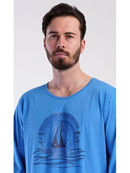Pánská noční košile s dlouhým rukávem Jachting - modrá
