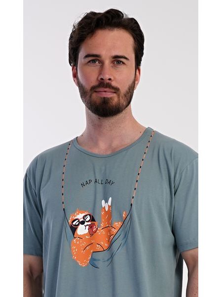 Pánská noční košile s krátkým rukávem Pohodář - mátová