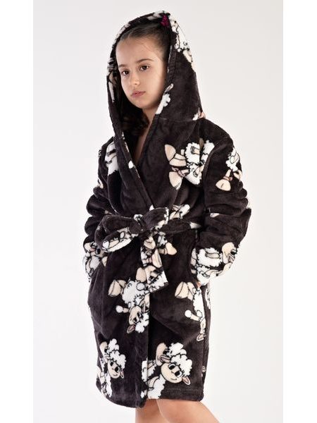 Dětský župan s kapucí Ovečka - tmavě šedá