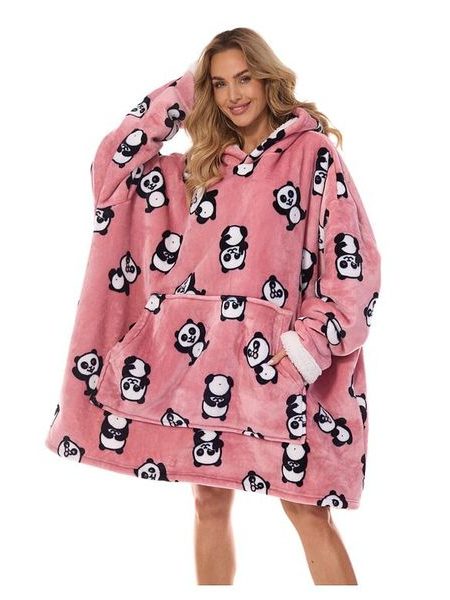 Oversize mikina Hoodie růžová s pandami