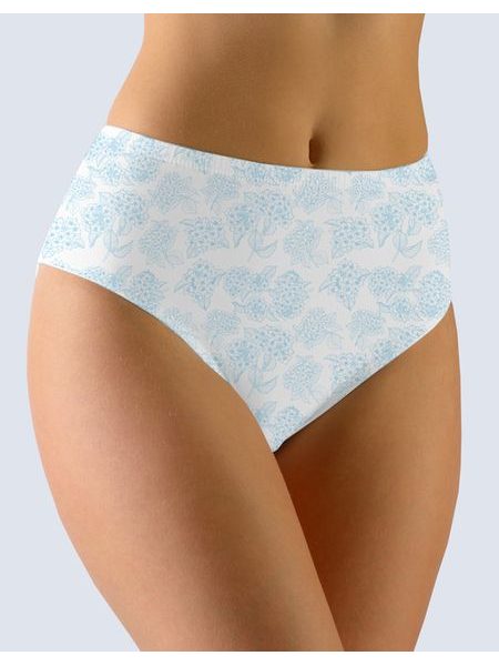 Dámské kalhotky klasické ve větších velikostech, větší velikosti, šité, s potiskem 11064P - bílá sv. modrá