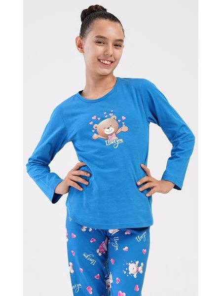 Dětské pyžamo dlouhé Méďa I love you - modrá