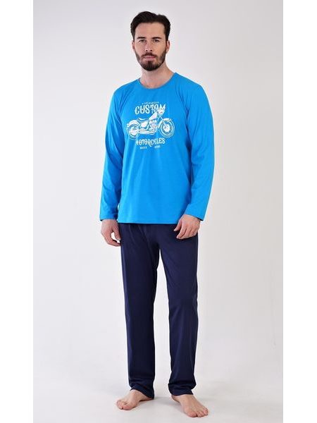 Pánské pyžamo dlouhé Motocykl - modrá