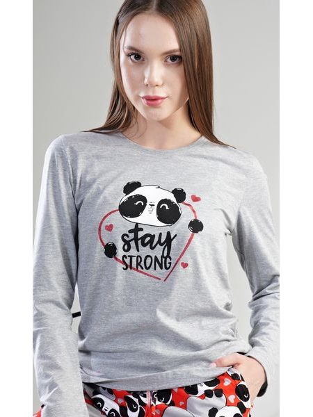 Dámské pyžamo dlouhé Stay strong - šedá