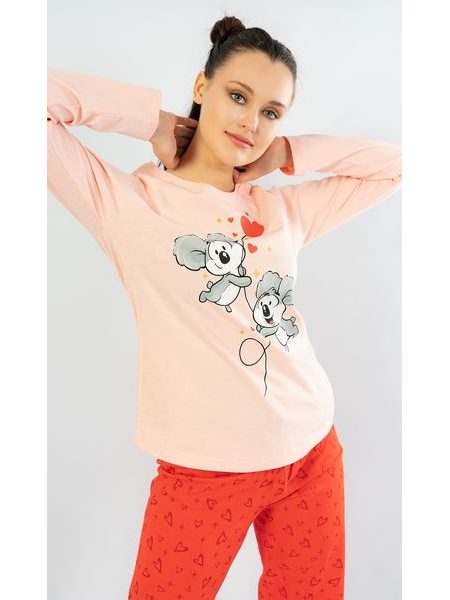 Dámská pyžamo dlouhé Koaly - světle lososová