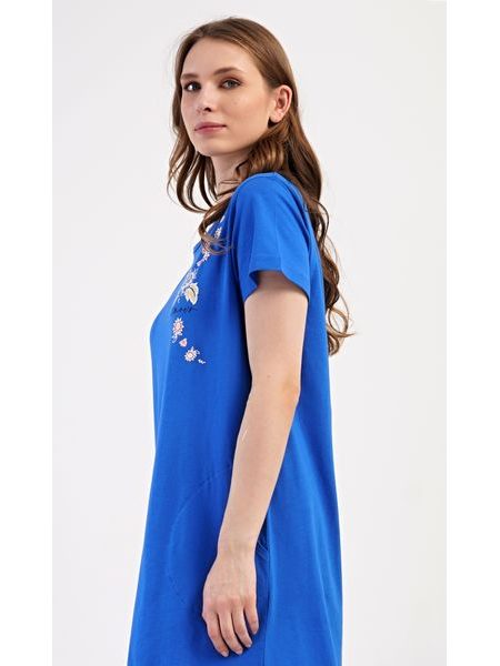 Dámské domácí šaty s krátkým rukávem Květy - modrá