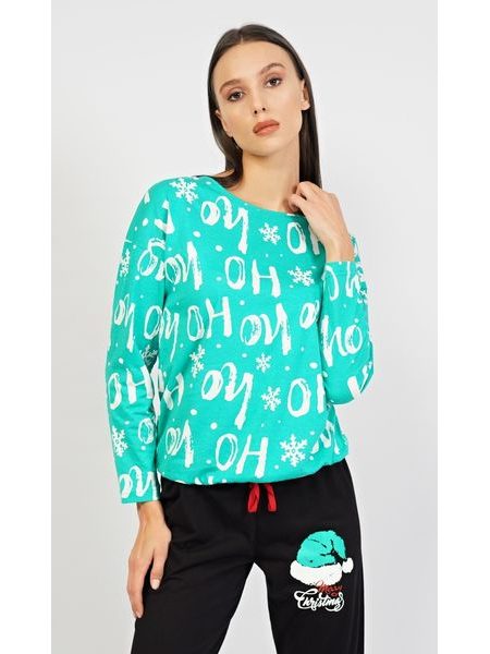 Dámské pyžamo dlouhé Santa - zelená