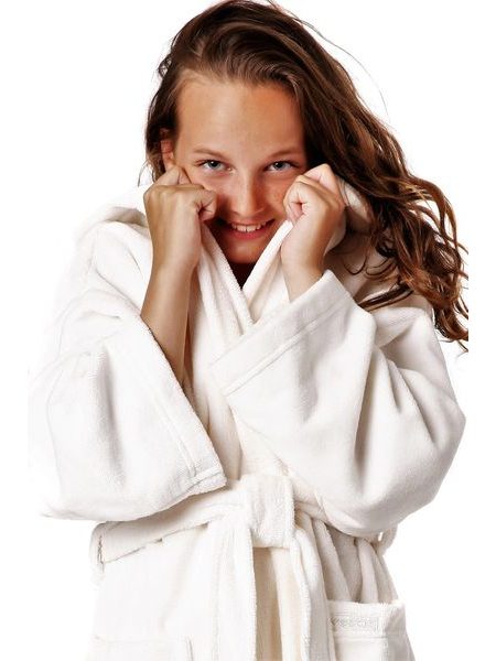 Dětský dlouhý savý župan s kapucí TAMPA krémová