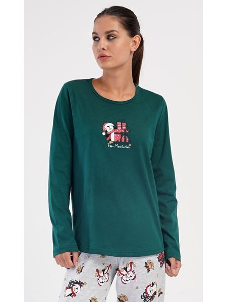 Dámské pyžamo dlouhé Tučňák s dárkem - tmavě zelená