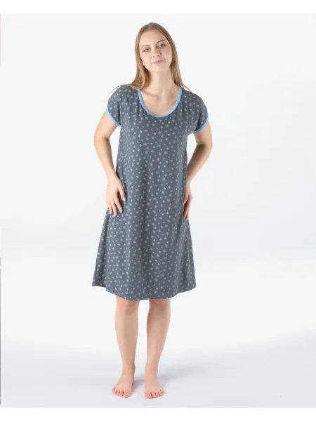 Dámská košilka noční krátký rukáv, šité, s potiskem 19176 - tm. šedá pomnenková