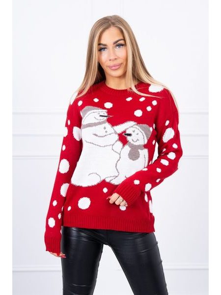 Vánoční svetr se sněhuláky - červená