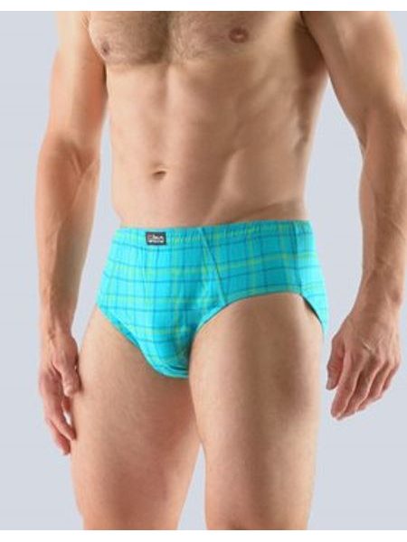 Pánské slipy se širším bokem, širší bok, šité, s potiskem 71104P - tyrkysová žlutozelená