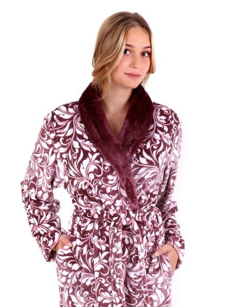 Dámský dlouhý župan se šálovým límcem FLORA vínová/bílá