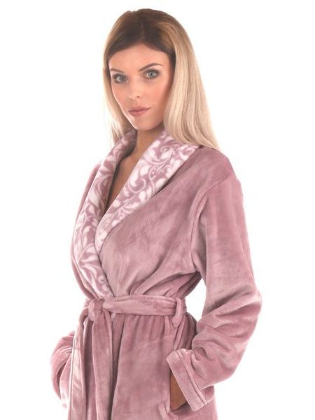 Dámský dlouhý župan se šálovým límcem FLORA starorůžová